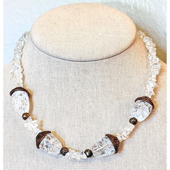 Vintage Rock Quartz Chip Acorn Bead 16" Necklace W/ Barrel Clasp - Picture 1 of 6